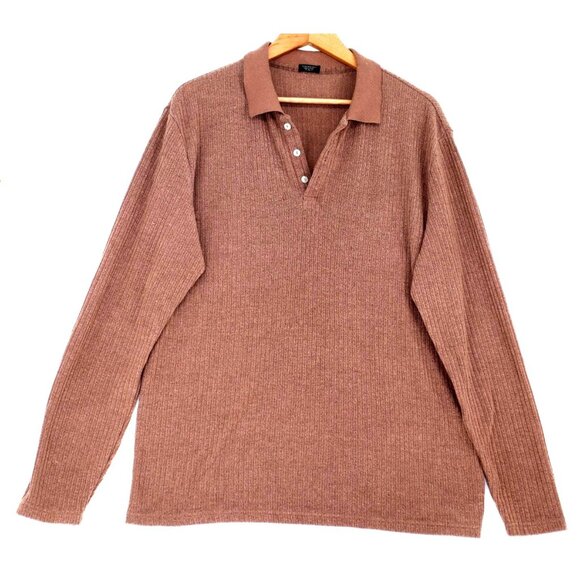 Coofandy Mens XL Ribbed Long Sleeve Polo Shirt Old Money Vintage Casual - Picture 1 of 9